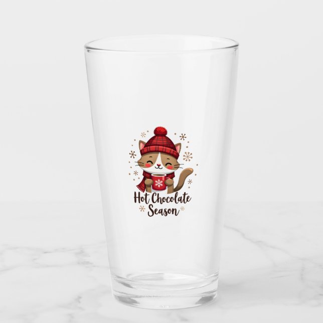 Funny Cat Hot Choco Season Merry Christmas Mom Dad Glass (Front)