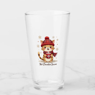 Funny Cat Hot Choco Season Merry Christmas Mom Dad Glass