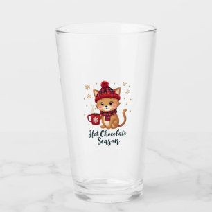 Funny Cat Hot Choco Season Merry Christmas Mom Dad Glass