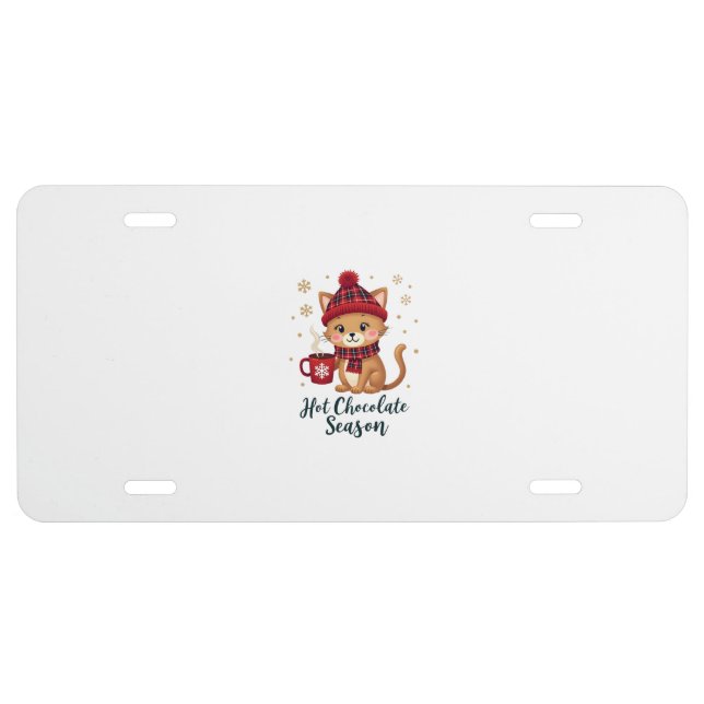 Funny Cat Hot Choco Season Merry Christmas Mom Dad License Plate (Front)