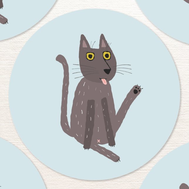 Funny Cat Humor Classic Round Sticker (Fun kitty cat washing humor stickers)