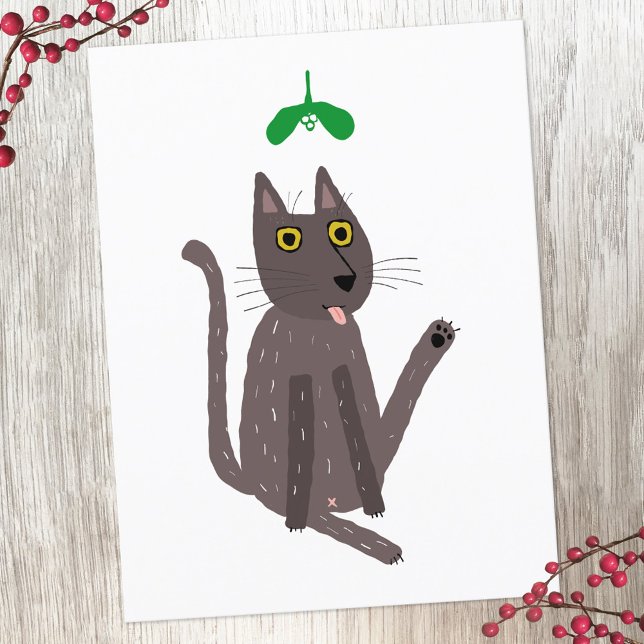 Funny Cat Humor Holiday (Funny cat kiss holiday postcard)