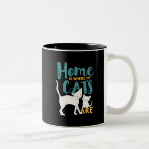 Funny Cat Humor Home Is Where The Cats Are Two-Tone Coffee Mug