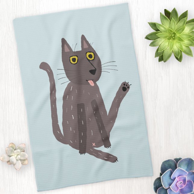 Funny Cat Humor Kitchen Towel (Funny cat washing kitchen towel)