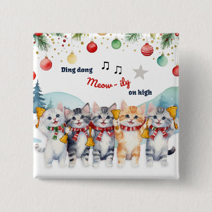 Funny Cat Humor Watercolor Cartoon Christmas Button