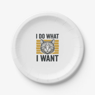 Funny Cat I Do What I Want Vintage Engraving Shirt Paper Plates