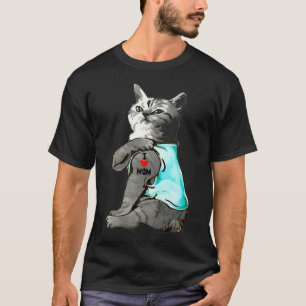 Funny Cat I Love Mom Tattoo Kitten Lover Mother T-Shirt