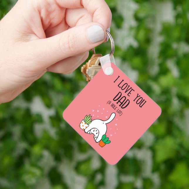 Funny Cat I Love You Dad A Hole Lot Keychain (Hand)