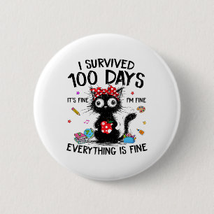 Funny Cat I Survived 100 Days Of School Shirts Tea Button