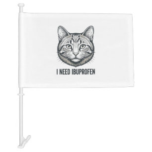 Funny Cat Ibuprofen Vintage Engraving Design_1 Car Flag