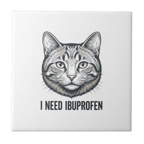Funny Cat Ibuprofen Vintage Engraving Design_1 Ceramic Tile