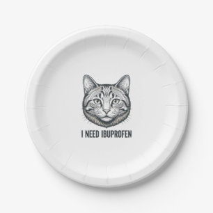Funny Cat Ibuprofen Vintage Engraving Design_1 Paper Plates