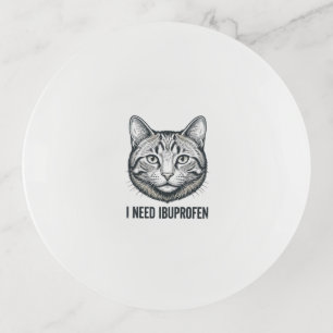Funny Cat Ibuprofen Vintage Engraving Design_1 Trinket Tray