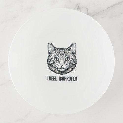 Funny Cat Ibuprofen Vintage Engraving Design_1 Trinket Tray