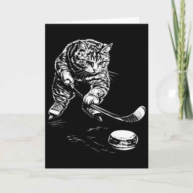 Funny Cat Ice Hockey Graphic  Card (Front)