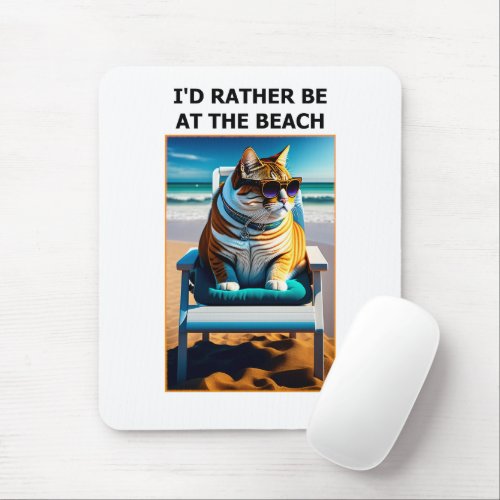 Funny Cat Id Rather Be At The Beach Mouse Pad