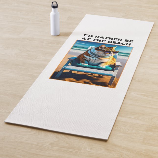 Funny Cat I'd Rather Be At The Beach Yoga Mat (In Situ)