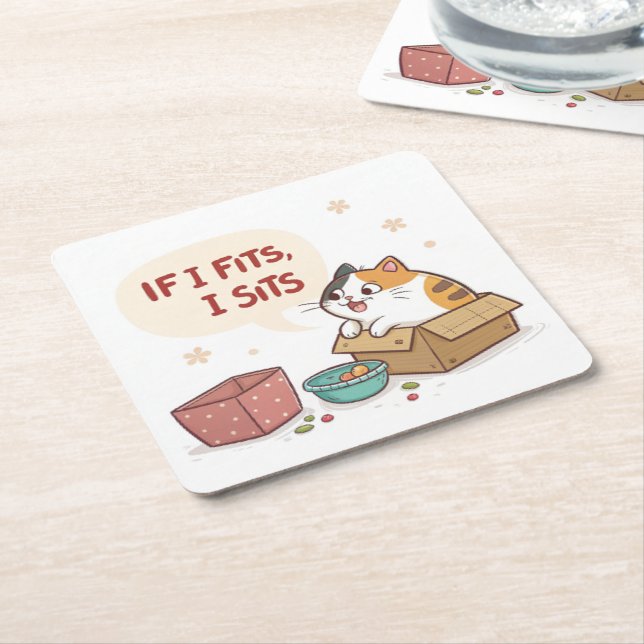 Funny Cat If I fits, I sits Coaster (Angled)