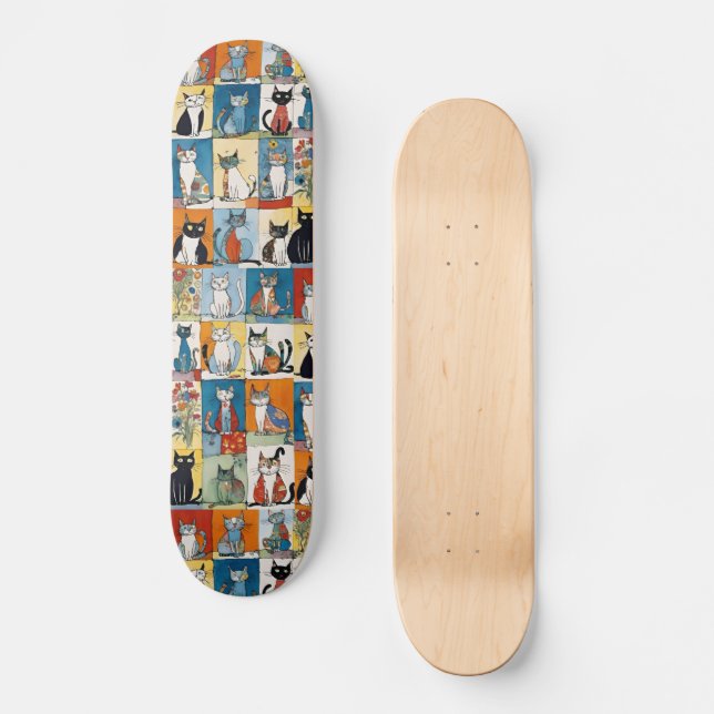 Funny Cat Illustrations Skateboard (Front)