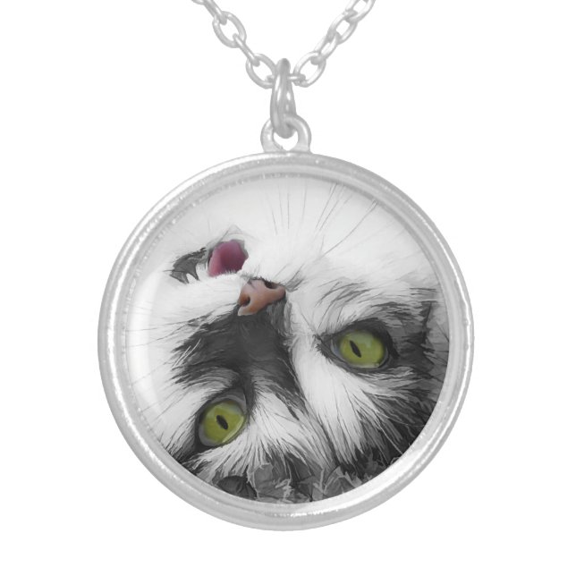 Funny Cat impressive Silver Plated Necklace (Front)