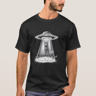 Funny Cat in a UFO, Alien Trendy Space Hipster Bla T-Shirt