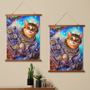 Funny Cat in Action Astronaut Cat Hanging Tapestry