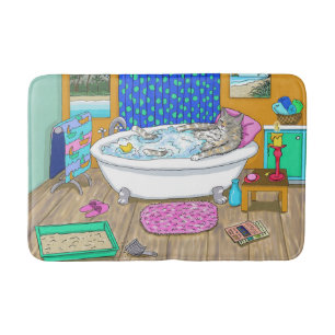Funny Cat in Bath 665 Bath Mat