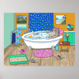 Funny Cat in Bath 665 Poster