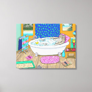 Funny cat in bath Cat 665 Canvas Print