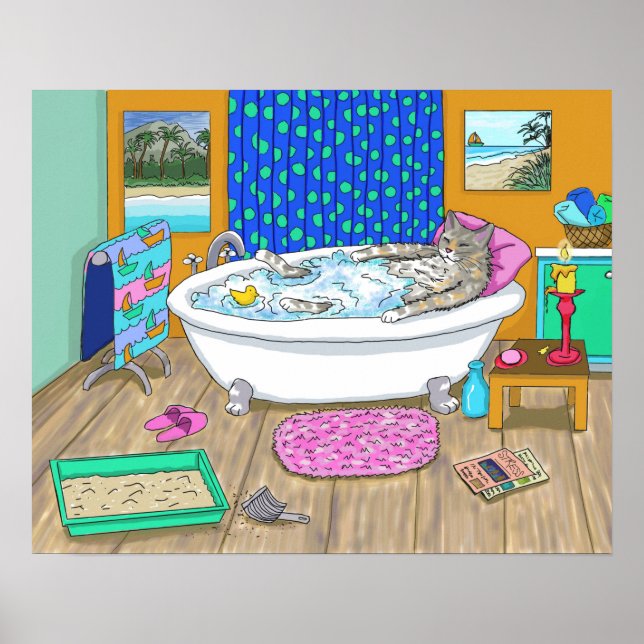 Funny cat in bath Cat 665 Poster (Front)