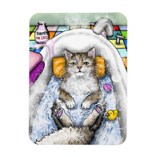 Funny Cat in Bath Cat 761 Bathroom art Magnet
