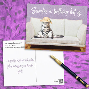 Funny Cat in Floral Sun Hat Special Occasion Postcard