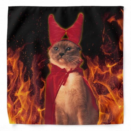 Funny Cat in Halloween Devil Costume Bandana