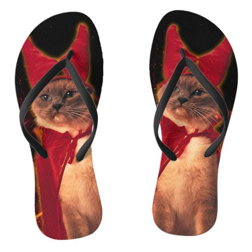 Funny Cat in Halloween Devil Costume Flip Flops