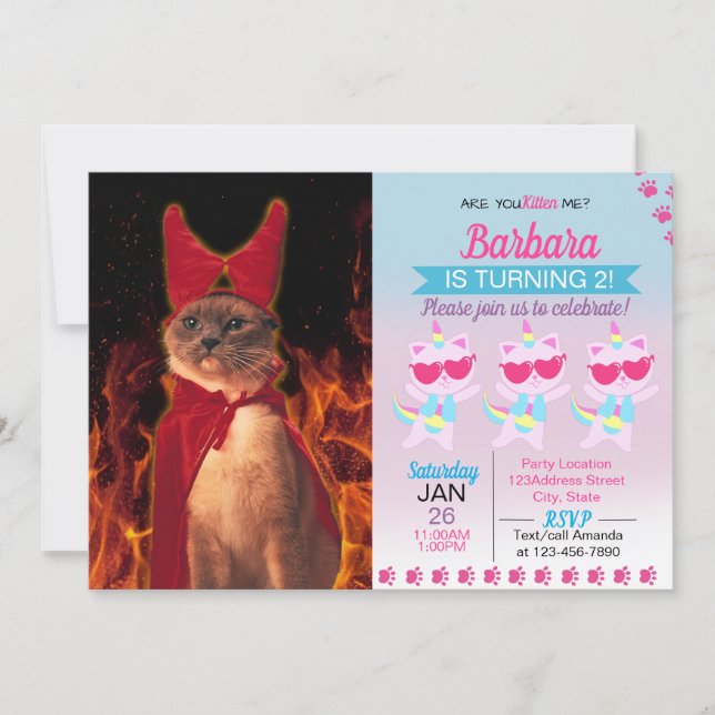 Funny Cat in Halloween Devil Costume Invitation (Front)