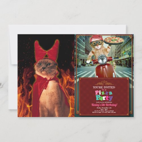 Funny Cat in Halloween Devil Costume Invitation