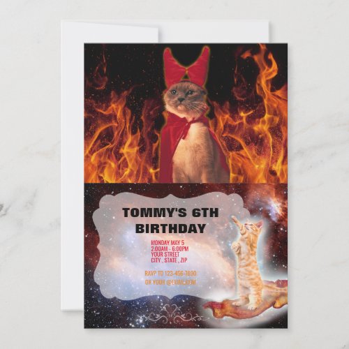 Funny Cat in Halloween Devil Costume Invitation