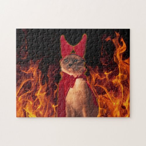 Funny Cat in Halloween Devil Costume Jigsaw Puzzle