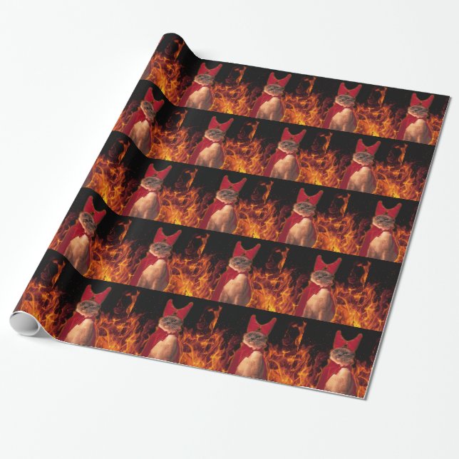 Funny Cat in Halloween Devil Costume Wrapping Paper (Unrolled)