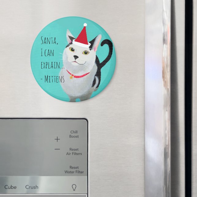 Funny Cat in Santa Hat Personalized Magnet (In Situ (Fridge))