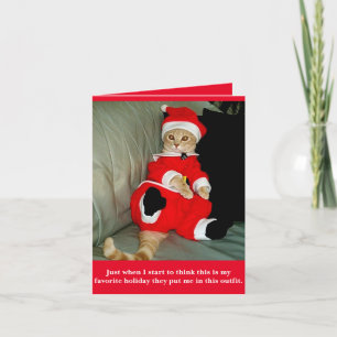 Funny Cat in Santa Suit Christma Card