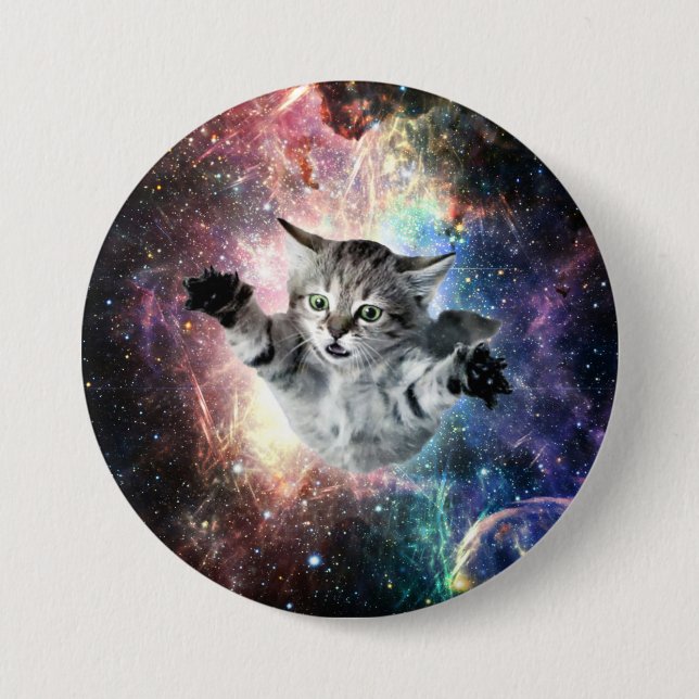 Funny cat in space button (Front)