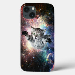 Funny cat in space iPhone 13 case