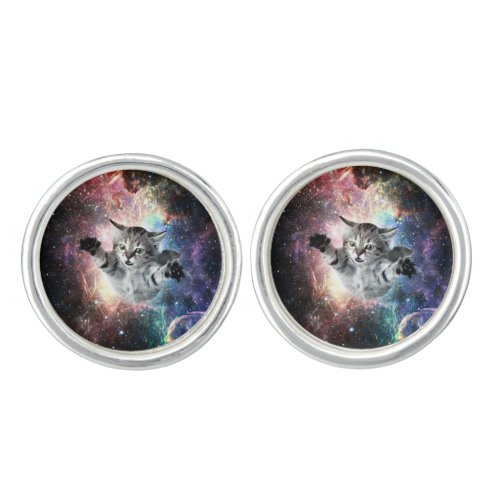 Funny cat in space  cufflinks