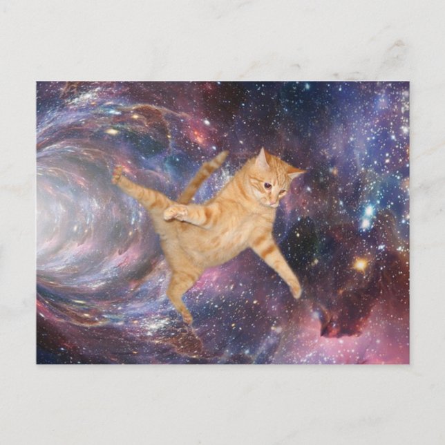 Funny Cat in Space Galaxy Worm Hole Postcard (Front)