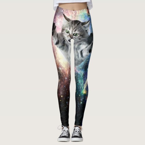Funny cat in space leggings