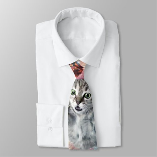 Funny cat in space neck tie