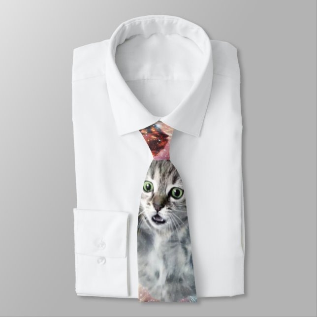 Funny cat in space neck tie (Tied)