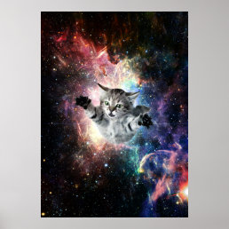 Funny cat in space poster