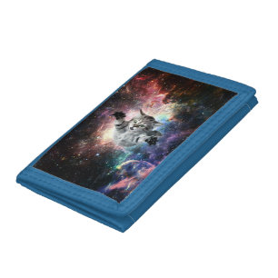 Funny cat in space tri-fold wallet